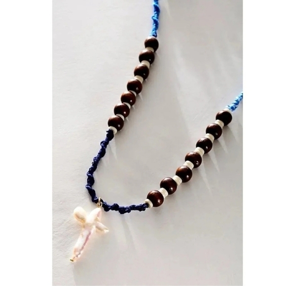 NWOT! Free People X Ariana Ost,Easy Does It Cross Strand Necklace,Blue, MSRP $48 - Picture 2 of 10